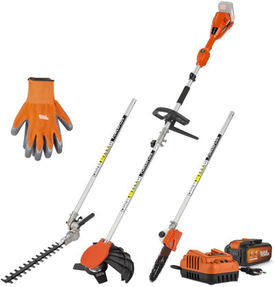 Powerplus powdpgmts1 - outil multifonction de jardin 4-en-1 sans balais 40v - incl. batterie 2x20v 5.0 2.5ah et chargeur + gants. - 3 acc.
