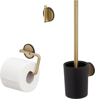 Tiger tune - ensemble d'accessoires de toilette - brosse de toilette avec support - porte-rouleau de papier toilette sans rabat - crochet à serviette - or brossé noir
