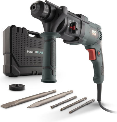 Perceuse à percussion électrique Powerplus POWP3010 - 4 en 1 : perçage, perçage à percussion, burinage et rotation du burin, perceuse 800 W, 4 ans, SDS-plus, 5 accessoires