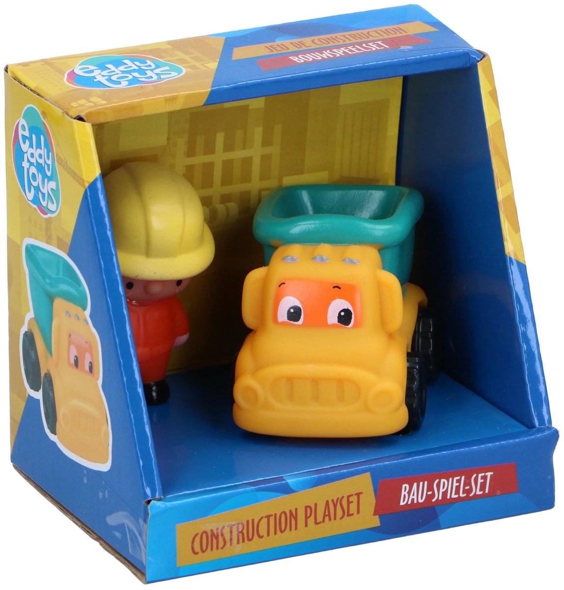 Jouons au jeu de construction Eddy Toys - camion de construction avec ouvrier du bâtiment - véhicule jouet pour enfants - jaune