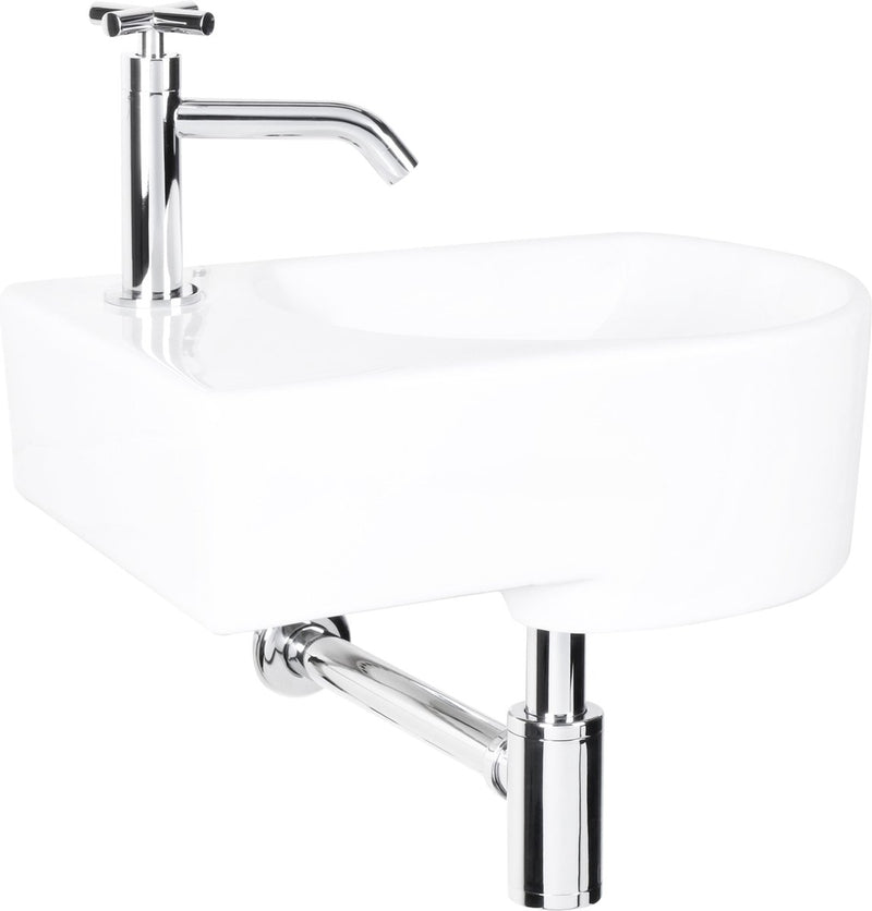 Differnz Apollo Fountain WC gauche - Set - Fontaine 41 x 27 cm avec robinet et siphon - Céramique - Blanc