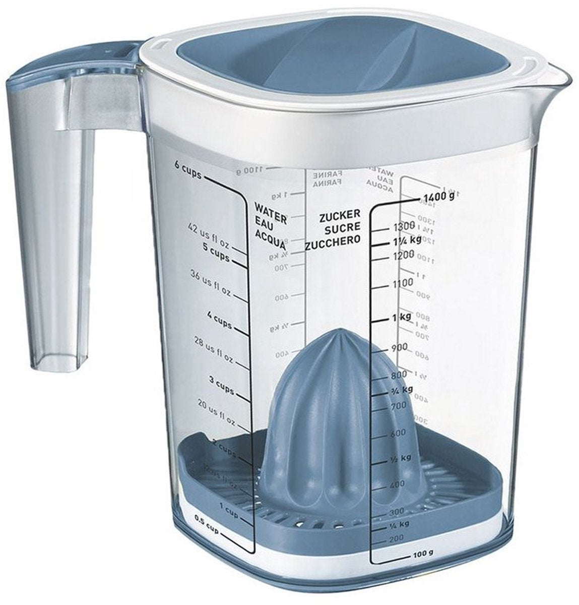 Tasse à mesurer Rotho Loft - polyvalente - avec protection contre les éclaboussures - bleu horizon