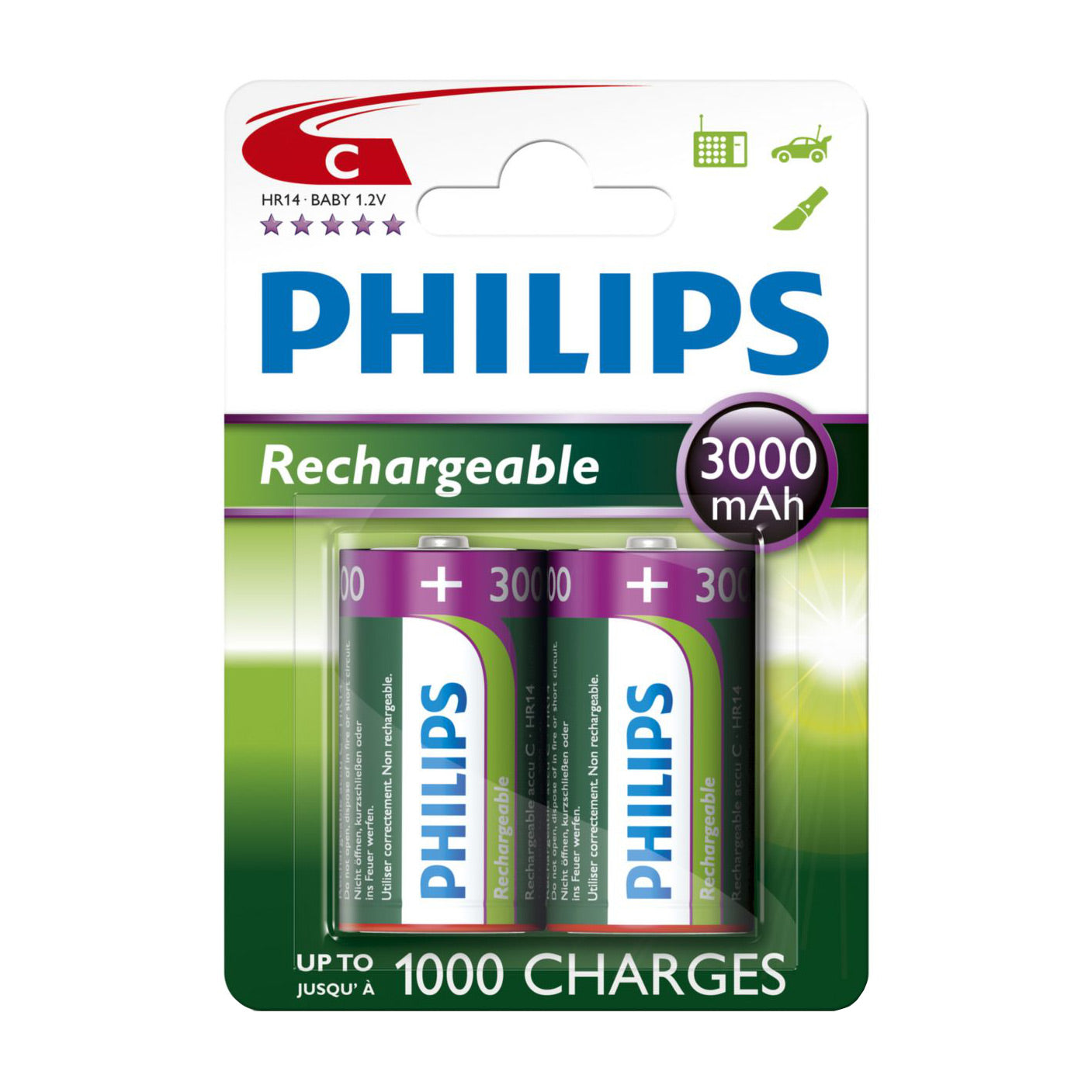 Battery Sales Europe Reccharagable HR14 NIMH C-cel 3000mAh 2 Stu