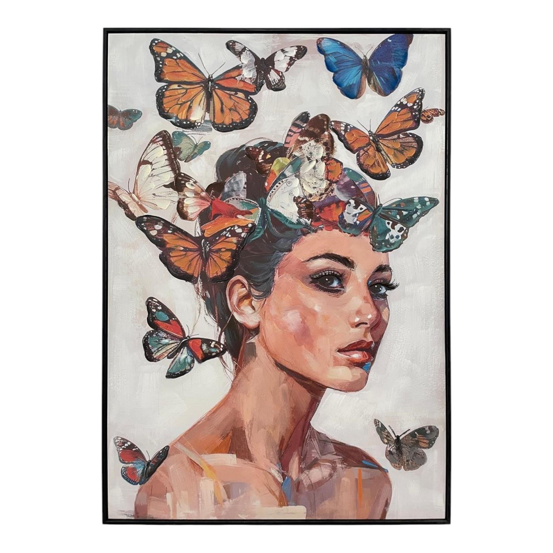 Toile ambiance manoir femme aux papillons 70x100x3.5cm