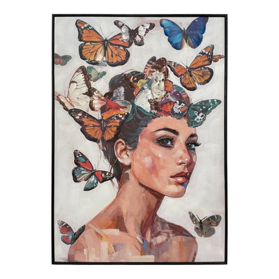 Toile ambiance manoir femme aux papillons 70x100x3.5cm