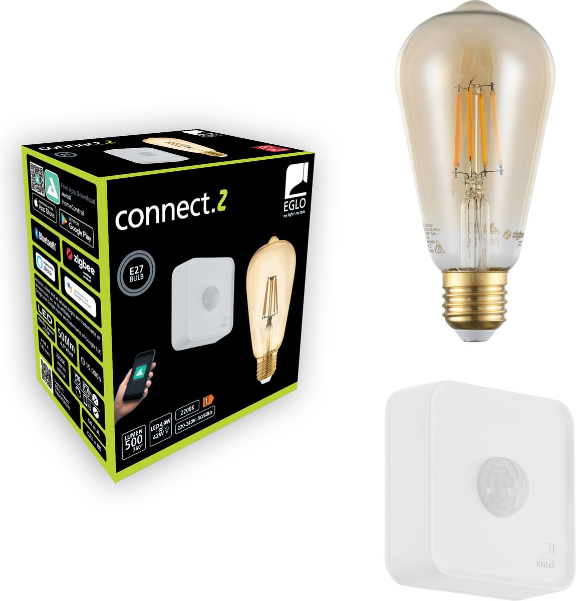 Pack de démarrage intelligent Eglo connect .z - lampe LED - capteur - e27 - 2200k - dimmable - zigbee