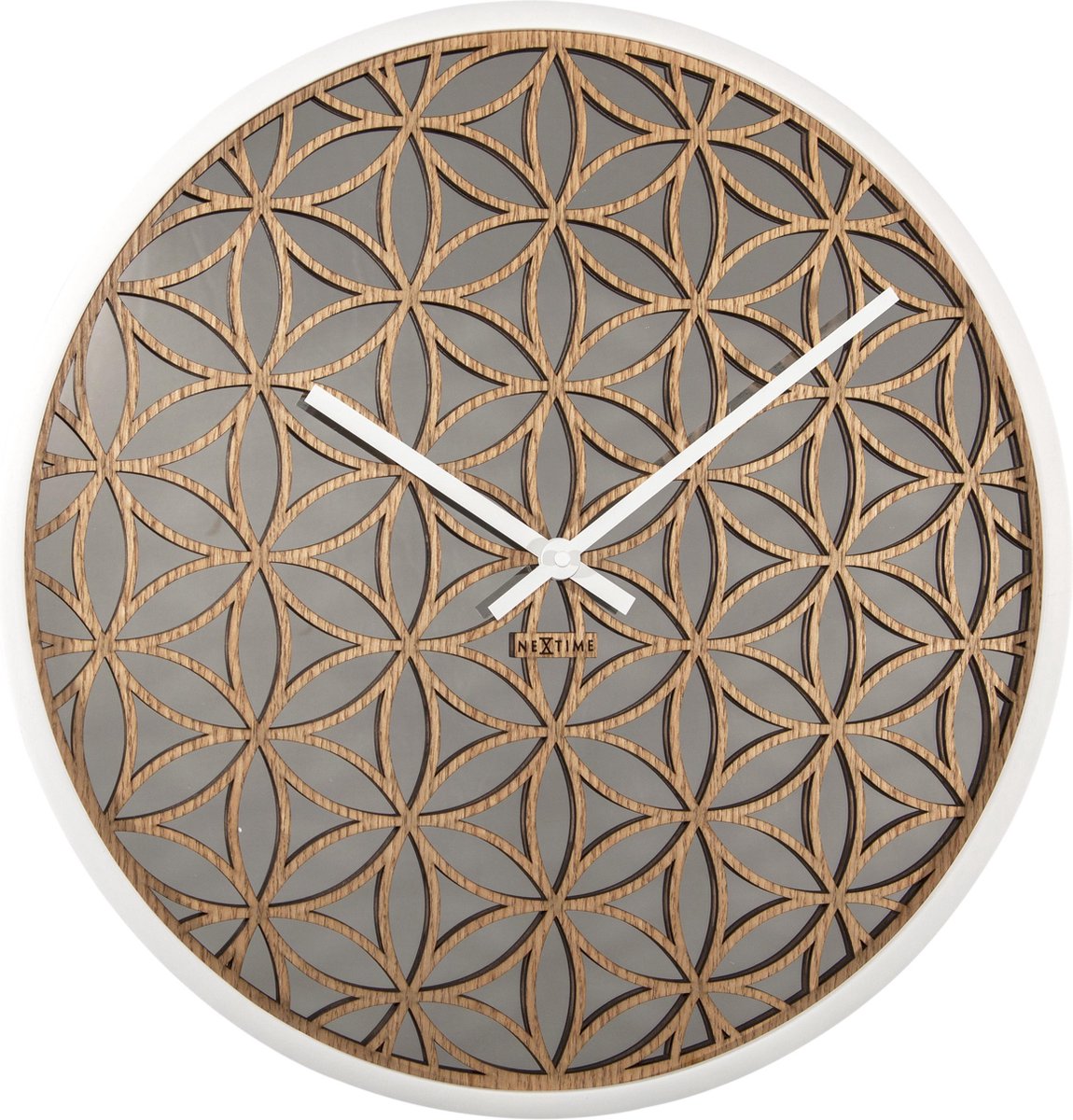 Miroir Nexttime Bella – horloge murale – 50 cm – miroir en bois – blanc