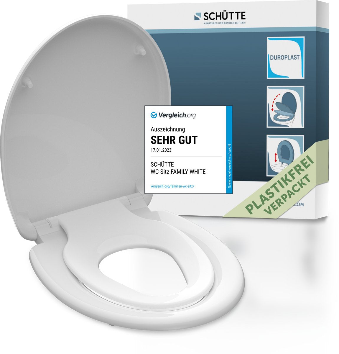 Abattant WC Schütte 82940 famille blanc - duroplast - fermeture amortie - cliquable - siège enfant intégré - laqué - blanc