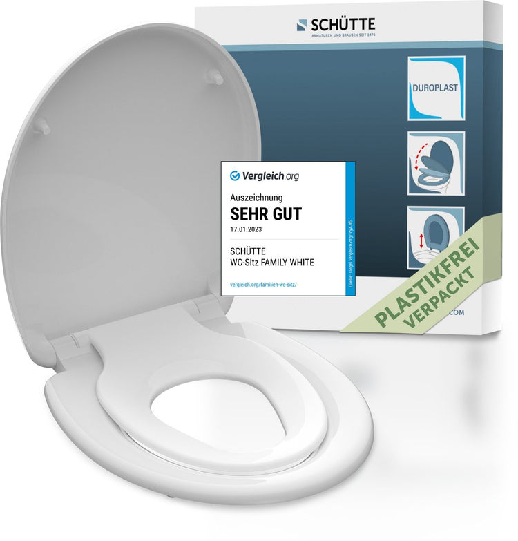 Abattant WC Schütte 82940 famille blanc - duroplast - fermeture amortie - cliquable - siège enfant intégré - laqué - blanc