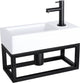 Ensemble fontaine Differnz Helios - 37,5x18,5x9,5cm - rectangle - 1 trou de robinetterie à droite - robinet droit noir mat - avec cadre noir - céramique blanche