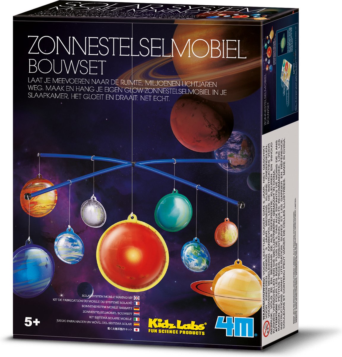 4m science et jeux - ensemble de construction mobile du système solaire - brille dans le noir - construction de modèles - kidzlabs - 5+