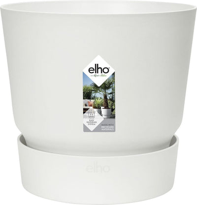 Elho greenville round 14 - pot de fleur d'extérieur avec réservoir d'eau - 100% plastique recyclé - ø 14,0 x h 13,4 cm - blanc
