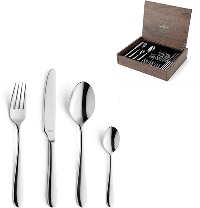 Amefa Oxford - Ménagère 24 pièces - pour 6 personnes - brillant - couleur argent - dans un luxueux coffret en bois