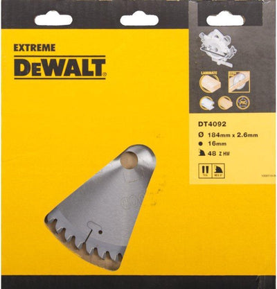 Lame de scie circulaire Dewalt pour stratifié | extrême | ø 184mm trou d'axe 16mm 48t - dt4092-qz