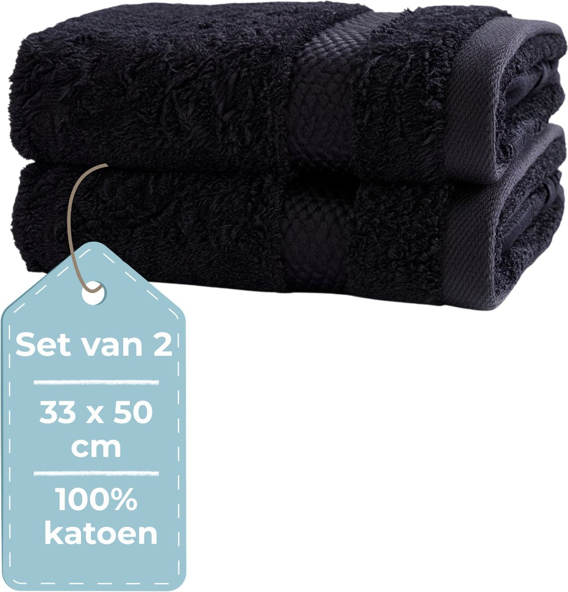 Faire taire. serviette d'invité Living Hush Living - 33×50 cm - 100% coton - qualité lourde 500g m2 - noir lot de 2