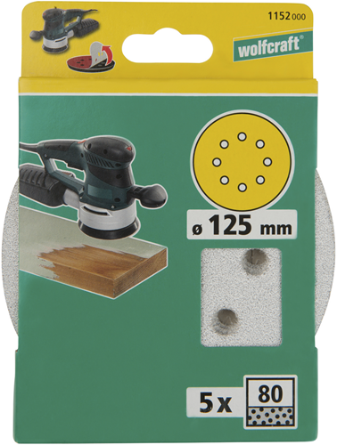 Disques abrasifs adhésifs Wolfcraft | perforé | k80 | ø125 mm | 5 pièces - 1152000