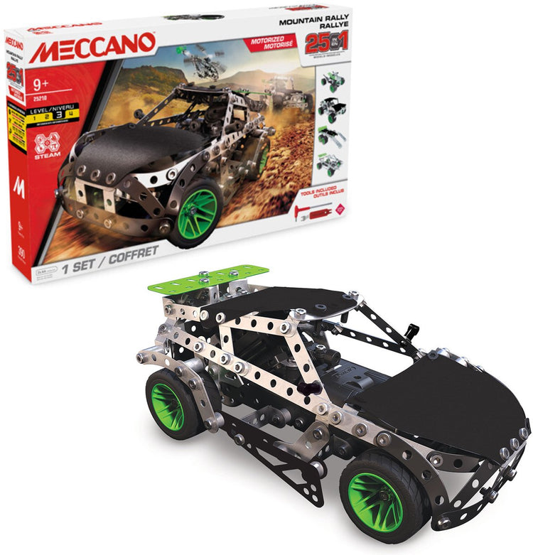 Bandai - meccano mountain rally 25 in 1 - jeu de construction 25 modèles - 390 pièces, moteur, outils, instructions - jeu d'activités d'assemblage de voitures de rallye - jouets pour enfants 10+ - apm11111