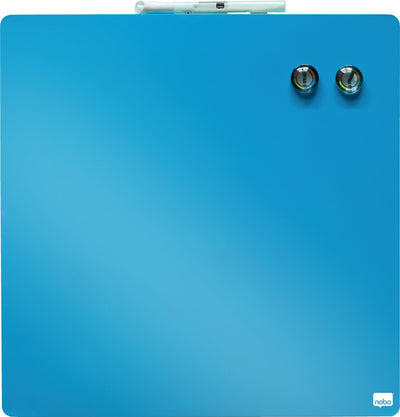 Mini tableau blanc magnétique effaçable à sec Nobo - comprenant un marqueur pour tableau blanc, des aimants et des autocollants de montage - 36 x 36 cm - bleu