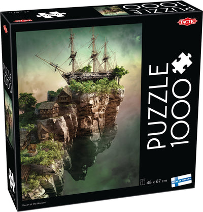 Havre tactique de l'Antiquité – puzzle – 1000 pièces – monde fantastique avec île flottante – bateau mystérieux et villages médiévaux – haute qualité scandinave