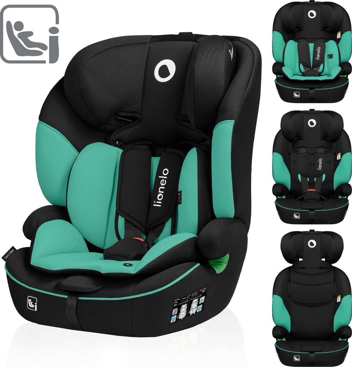 Siège auto Lionelo Levi i-size 76-150 cm (9-36 kg) - groupe 1 2 3 - face à la route - ceinture 5 points - appui-tête réglable - mousse à mémoire de forme - dri-seat - ece r129 03