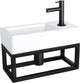 Ensemble fontaine Differnz Ravo - 38,5x18,5x25cm - rectangle - 1 trou de robinetterie - robinet droit noir mat - avec cadre noir - céramique blanche