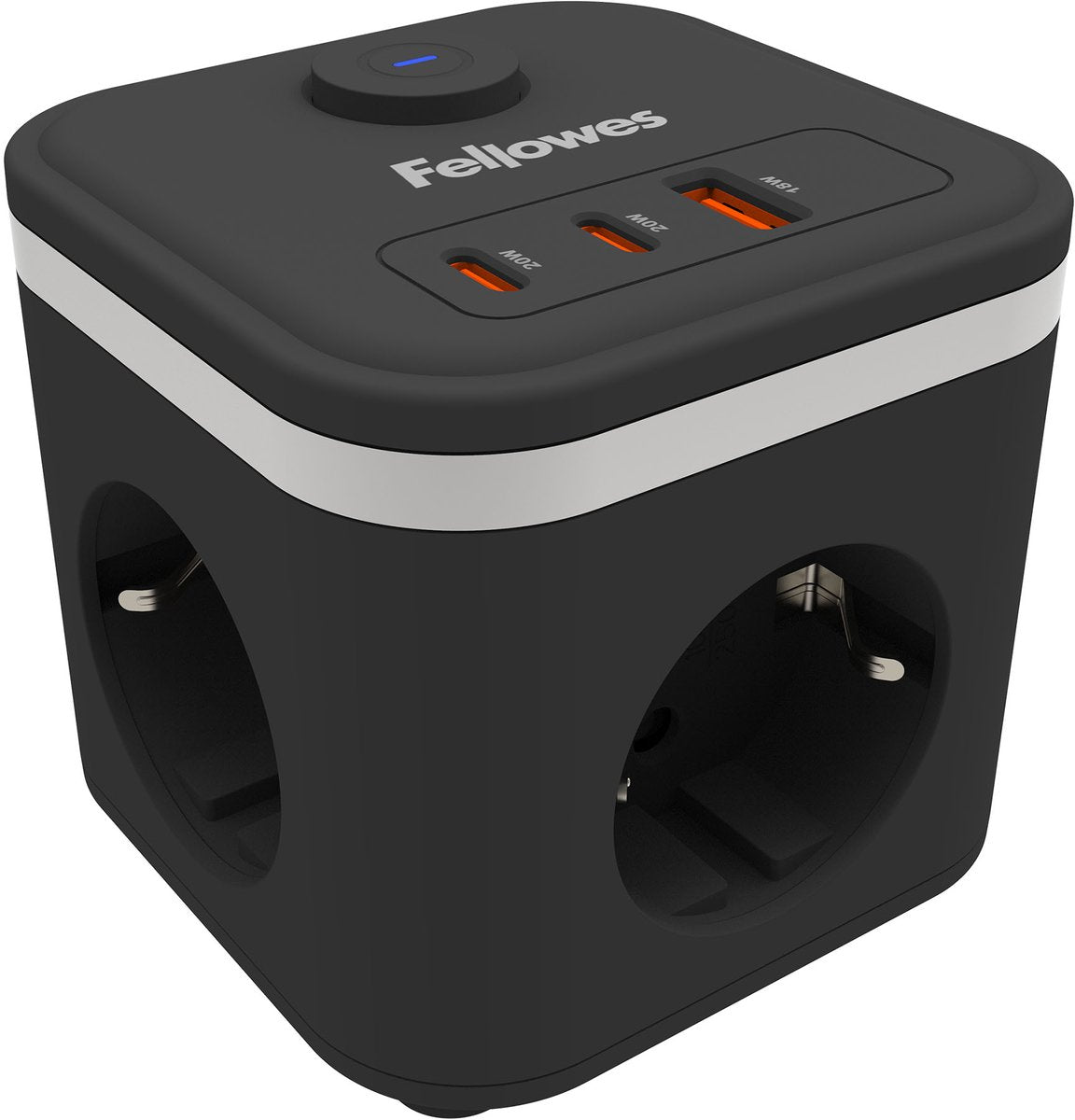 Multiprise Fellowes power cube - type f - 3 prises + USB-C USB-A - câble 2m - avec interrupteur - rallonge cube