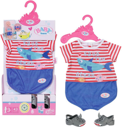 Pyjama de bain bébé né avec chaussures - accessoires pour poupées jusqu'à 43 cm - thème requin