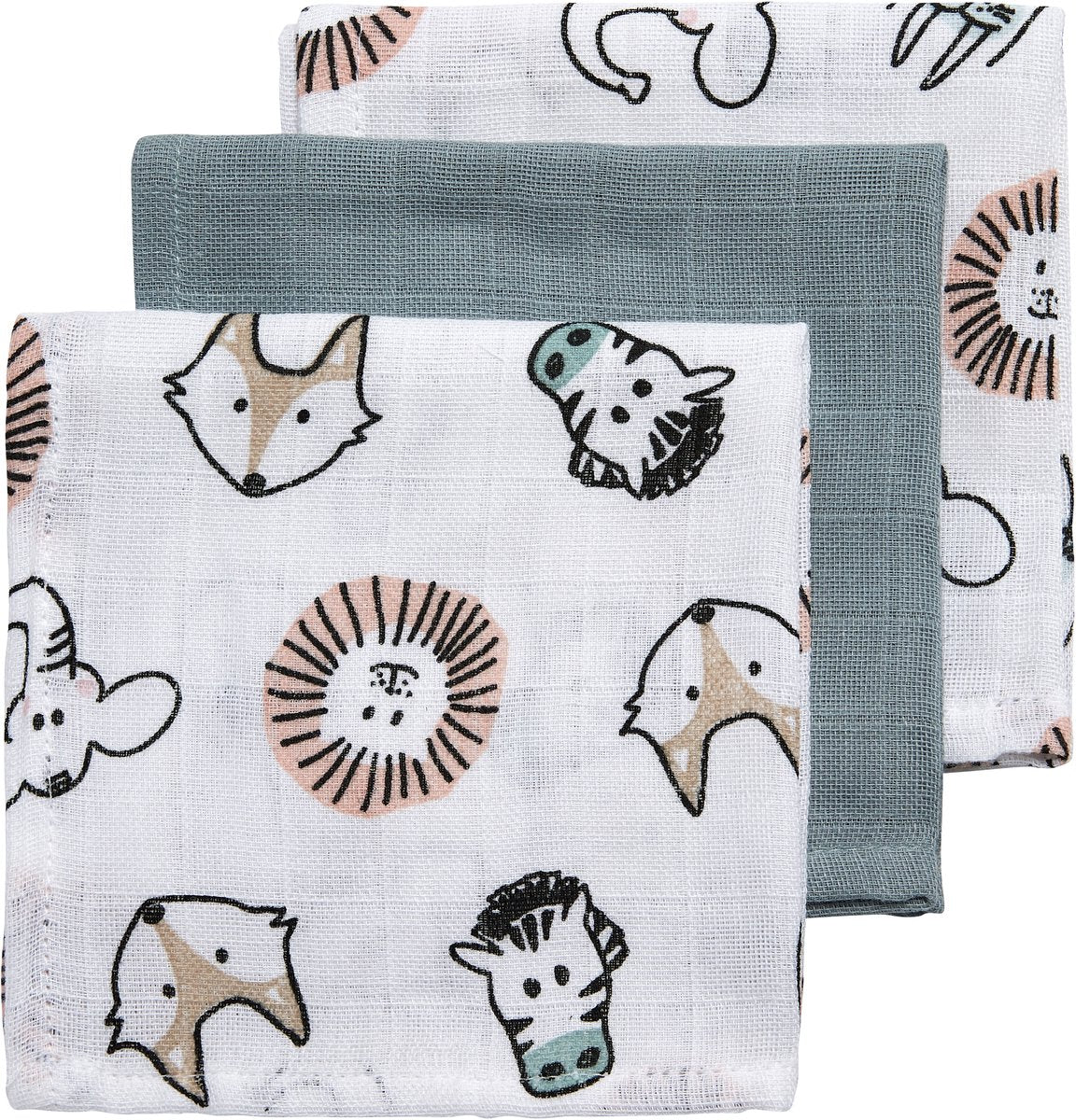 Lingettes buccales Meyco pour bébé animal - paquet de 3 - hydrophiles - multicolore - 30x30cm