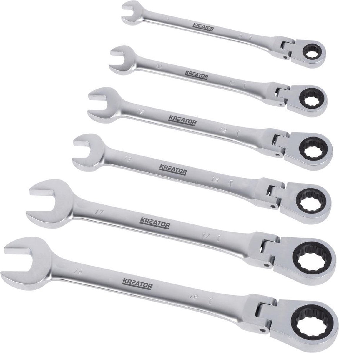 Kreator krt500014 jeu de clés polygonales à cliquet flexibles - 6 pièces - dans un support en plastique