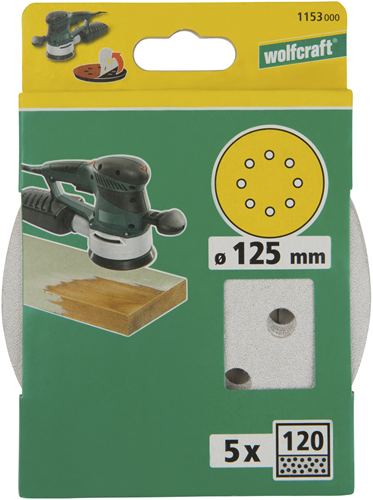 Disques abrasifs adhésifs Wolfcraft | peinture laque | k120 | ø125 mm | 5 pièces - 1153000