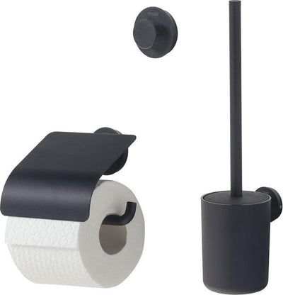 Ensemble d'accessoires de toilette Tiger urban - brosse de toilette avec support - porte-rouleau de papier toilette avec rabat - crochet à serviette - noir