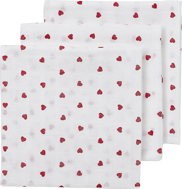 Lingettes hydrophiles Meyco baby sweet heart - paquet de 3 - rouge - 70x70cm