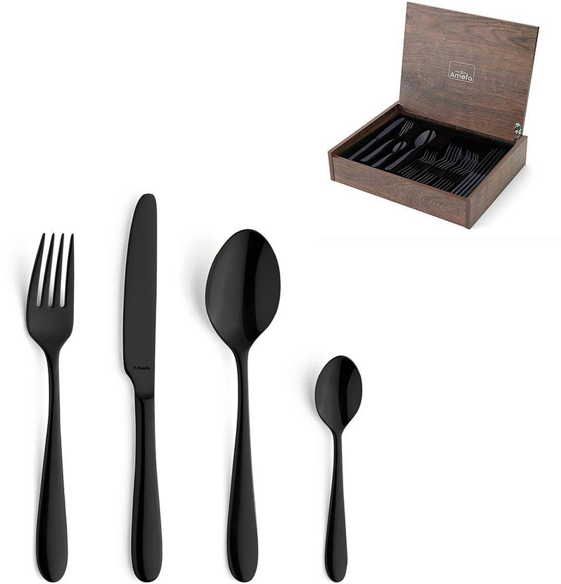 Amefa Oxford - Ménagère 24 pièces - pour 6 personnes - brillant - noir - dans un luxueux coffret en bois
