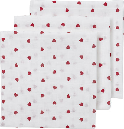 Lingettes hydrophiles Meyco baby sweet heart - paquet de 3 - rouge - 70x70cm