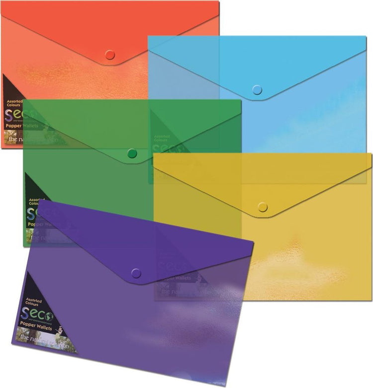 Dossier enveloppe Seco - a4+ - assorti - pp 180 microns - 5 pièces - respectueux de l'environnement - se-tr005-ast