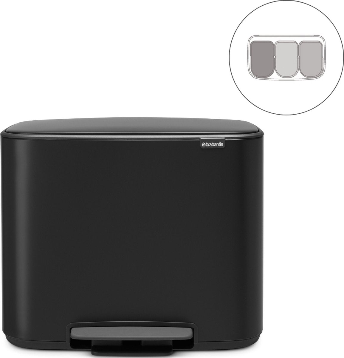 Poubelle Brabantia bo - 3 x 11 litres - tri des déchets - noir mat