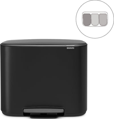 Poubelle Brabantia bo - 3 x 11 litres - tri des déchets - noir mat