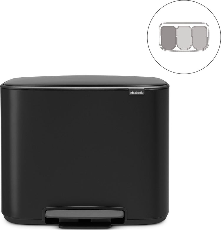 Poubelle Brabantia bo - 3 x 11 litres - tri des déchets - noir mat