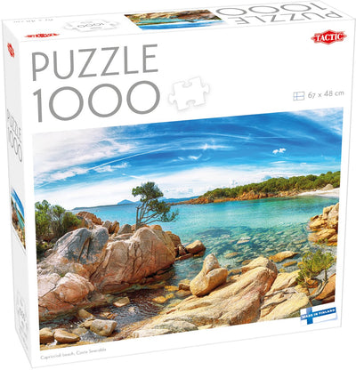 Tactic Capriccioli Beach, Costa Smeralda – puzzle – 1000 pièces – Mer Méditerranée aux eaux cristallines – Paysage côtier italien baigné de soleil – Haute qualité scandinave