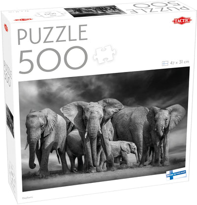 Éléphants tactiques – puzzle – 500 pièces – éléphants dans la savane africaine – animaux sauvages et nature – haute qualité scandinave