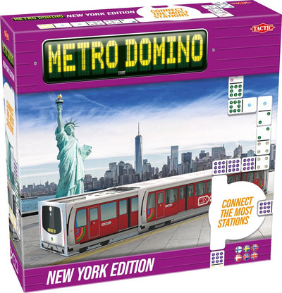 Tactic metro domino : édition new york – jeu de société – version deluxe – jeu de domino stratégique avec stations et jetons métro – à partir de 10 ans – 2 à 4 joueurs