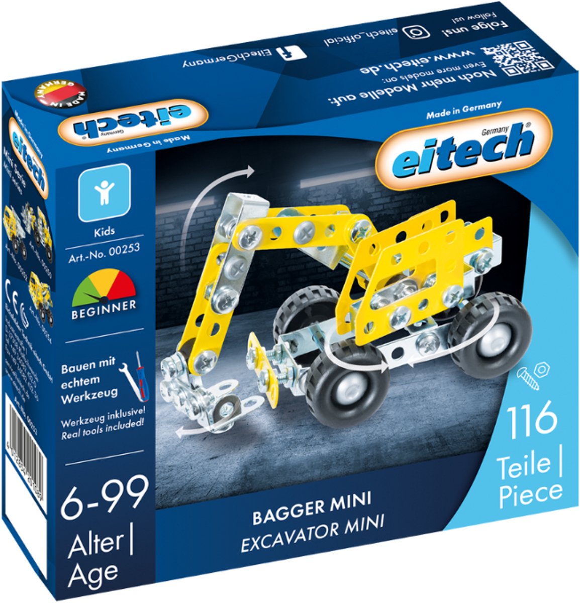 Coffret de construction Eitech ® – Kit de construction mini-pelle – 116 pièces – Kit de construction en métal avec outils – Jouets de construction – à partir de 6 ans