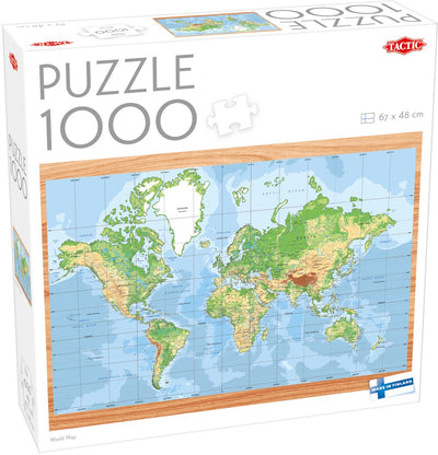 Carte du monde tactique – puzzle – 1000 pièces – carte du monde détaillée – géographie éducative – haute qualité scandinave
