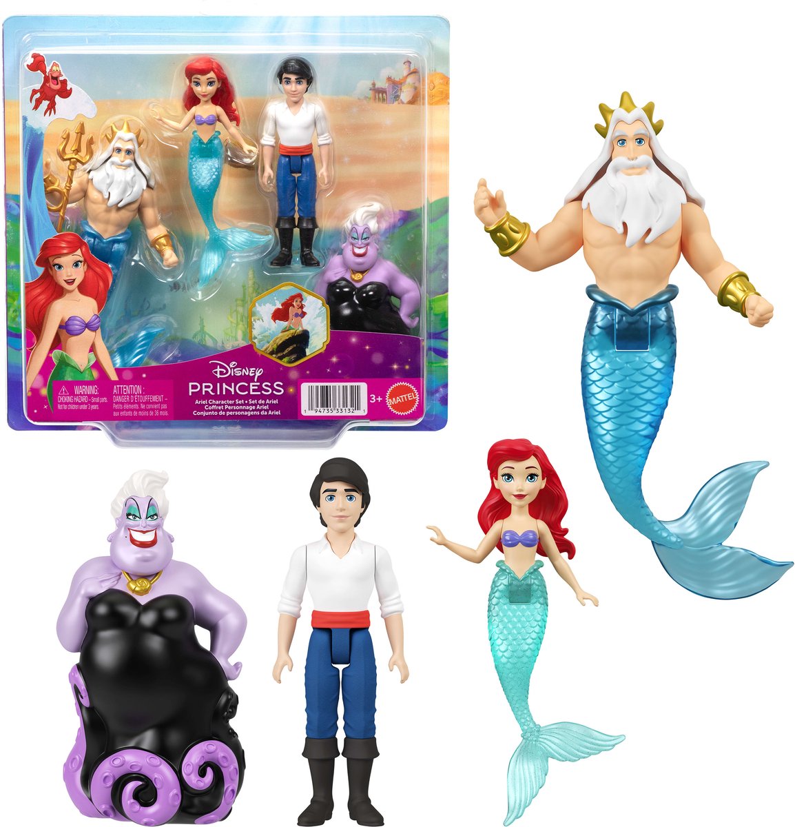 Mattel Disney Princess Ariel personnage serti de 4 petites poupées