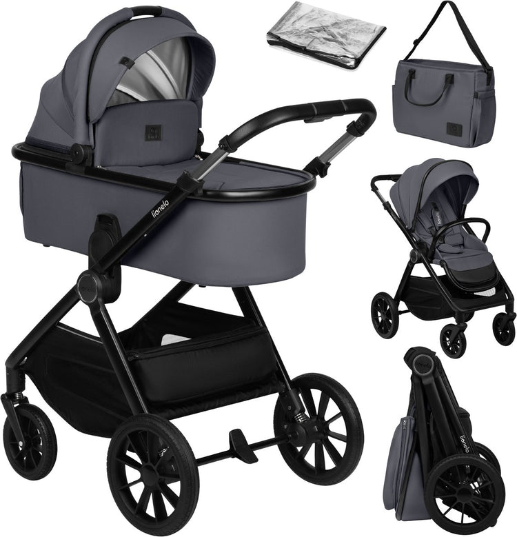 Poussette Lionelo layla 2en1 - ensemble xxl - polyvalente et toute l'année - grandes roues - utilisation d'une seule main - pour tous types de terrains - ensemble d'accessoires
