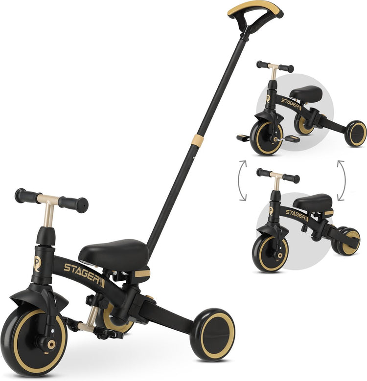 Tricycle Qplay stager 3-en-1 - pliable - or noir