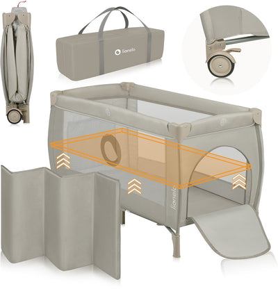 Lionelo stefi plus - lit de camping 2en1 - lit de croissance - lit de voyage et parc pour enfants jusqu'à 15 kg - latéral - matelas en mousse de haute qualité - pliable rapidement