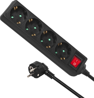 Maclean mce194g - Prise 4 voies avec connexion terre - Rallonge de cordon 5 m - noir