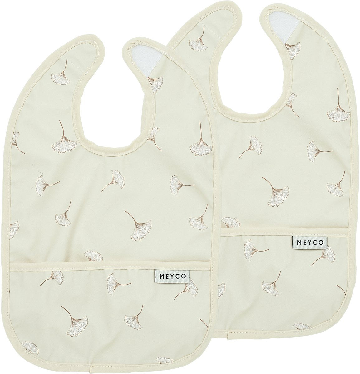 Bavoir bébé ginkgo Meyco avec bac de récupération - pack de 2 - sable doux