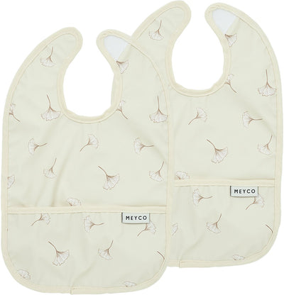 Bavoir bébé ginkgo Meyco avec bac de récupération - pack de 2 - sable doux